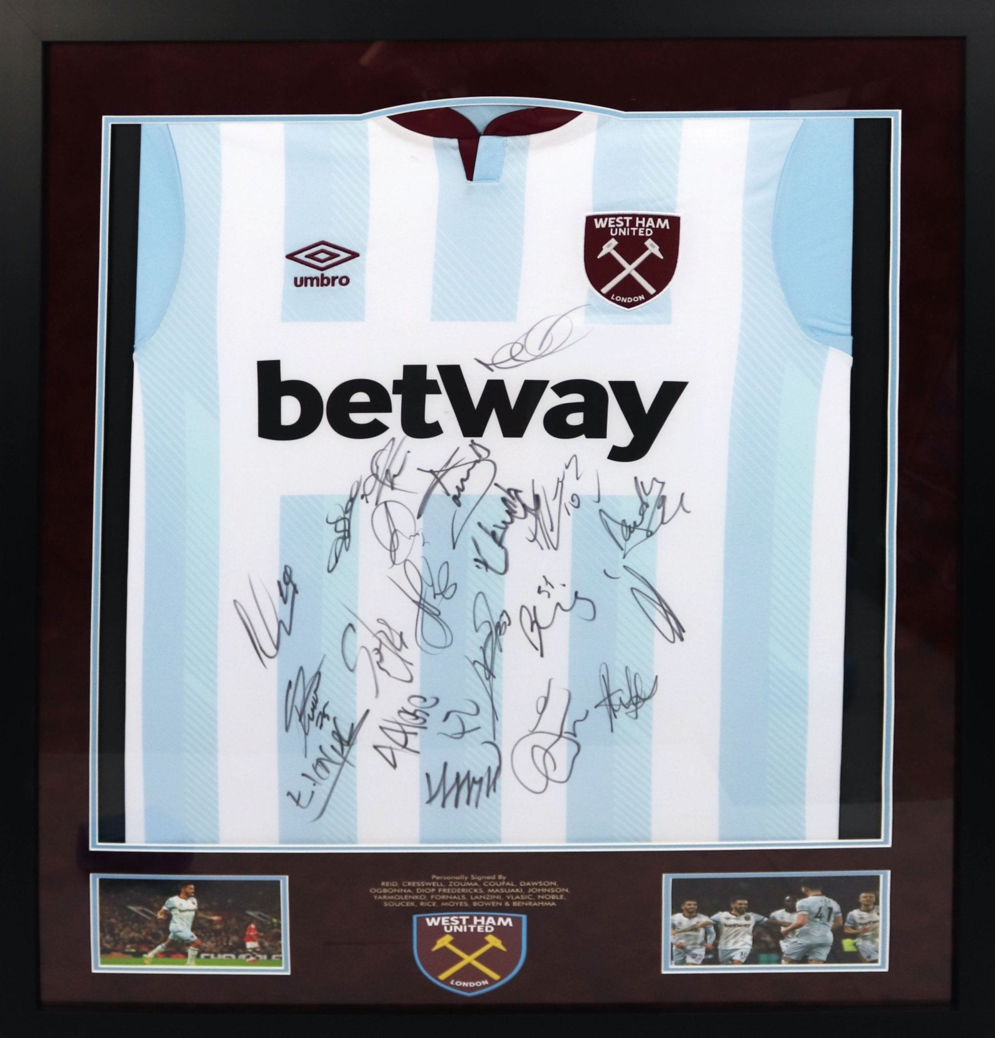 West Ham Squad Signed Shirt Framed Display - Memorabilia Framers Shop